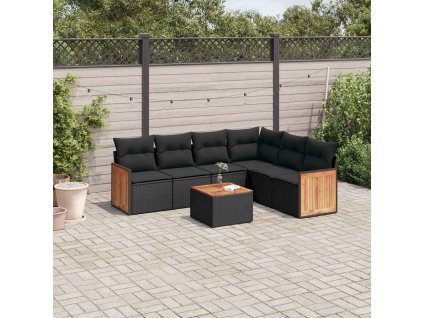 7dílná zahradní sedací souprava s poduškami černá polyratan 3260088