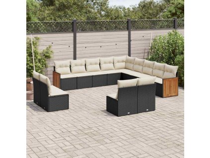 13dílný zahradní sedací souprava s poduškami černý polyratan 3260565