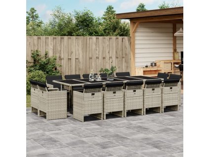 17dílný zahradní jídelní set s poduškami světle šedý polyratan 3210707