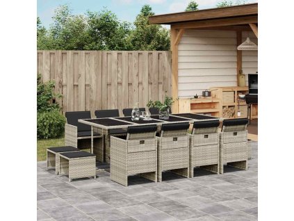 13dílný zahradní jídelní set s poduškami světle šedý polyratan 3210623