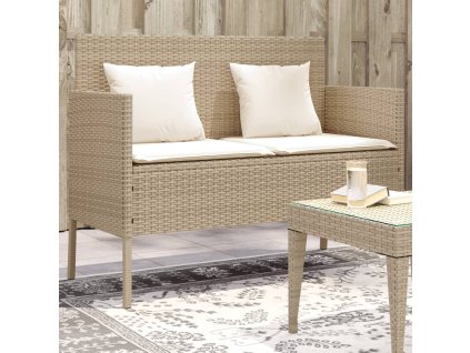 Zahradní lavice s poduškami béžová polyratan 365774