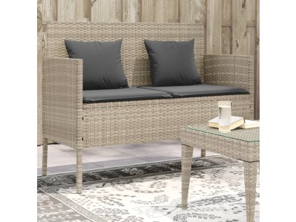 Zahradní lavice s poduškami světle šedá polyratan 365776