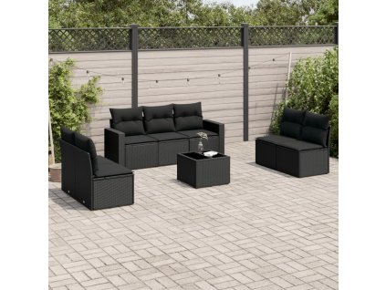 8dílná zahradní sedací souprava s poduškami černá polyratan 3218825