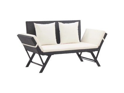 Zahradní lavice s poduškami 176 cm černá polyratan 46230