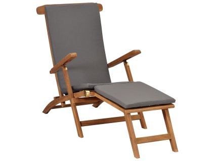 Polohovací židle s poduškou tmavě šedá masivní teakové dřevo 47409