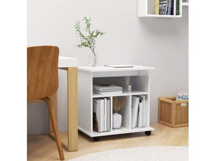 Skříňka na kolečkách bílá lesklá 60x45x60 cm kompozitní dřevo 808482