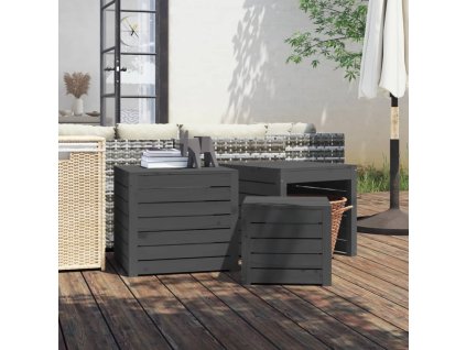 3dílná sada zahradních boxů šedá masivní borové dřevo 823957