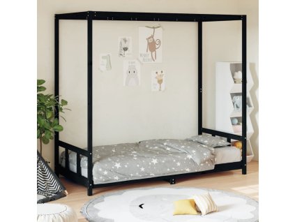 Dětská postel černá 90 x 200 cm masivní borové dřevo 834524