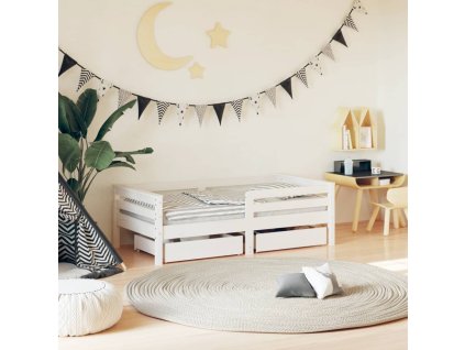 Dětská postel se zásuvkami bílá 70x140 cm masivní borové dřevo 834442