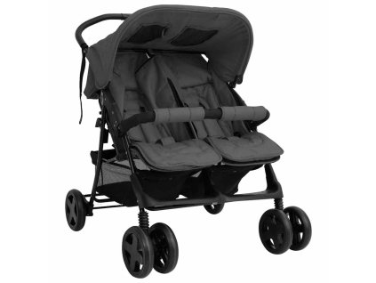 Kočárek pro dvojčata tmavě šedý ocel 10342