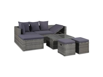 4dílná zahradní sedací souprava s poduškami polyratan šedá 43956