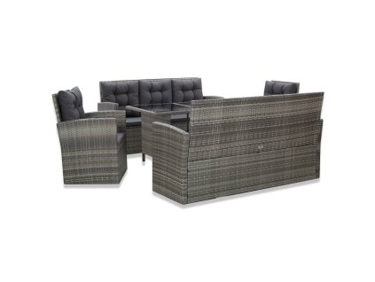 5dílný zahradní jídelní set s poduškami polyratan šedý 46115