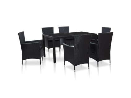 7dílný zahradní jídelní set polyratan černý 45977
