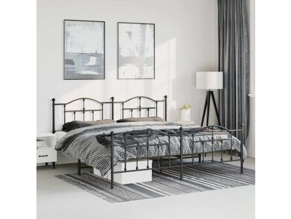 Kovový rám postele s hlavovým a nožním čelem černý 183 x 213 cm 353462