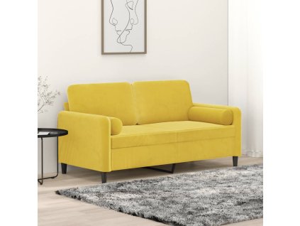 2místná pohovka s polštáři žlutá 140 cm samet 3200887