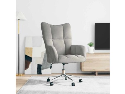 Relaxační křeslo světle šedé samet 328161