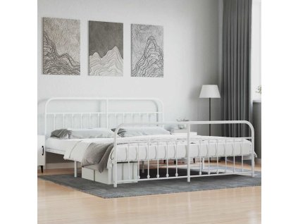 Kovový rám postele s hlavovým a nožním čelem bílý 200 x 200 cm 352652