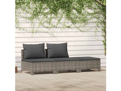 3dílná zahradní sedací souprava s polštáři šedá polyratan 362692