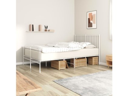 Kovový rám postele s hlavovým a nožním čelem bílý 120 x 200 cm 350947