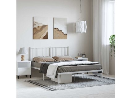 Kovový rám postele s čelem bílý 135 x 190 cm 352528