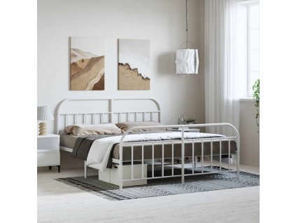 Kovový rám postele s hlavovým a nožním čelem bílý 183 x 213 cm 353707