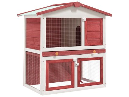 Zahradní králíkárna 3 dvířka červená dřevěná 170839