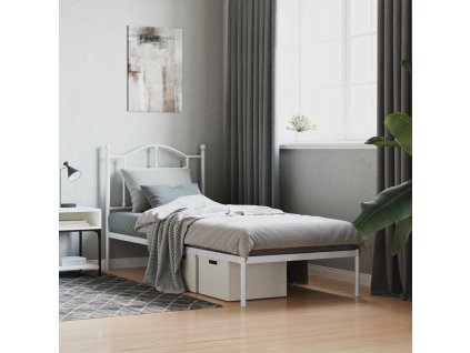 Kovový rám postele s čelem bílý 90 x 200 cm 353481