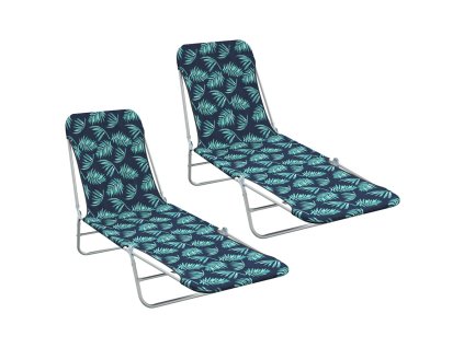 Skládací zahradní lehátka 2 ks ocel a látka potisk listy 310346