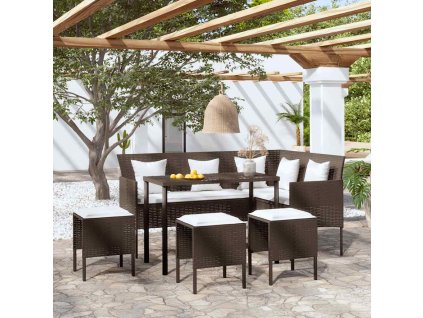 5dílná sedací souprava ve tvaru L s poduškami polyratan hnědá 318577