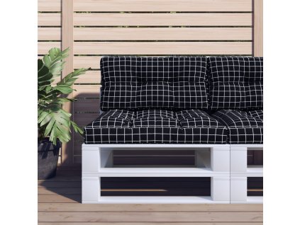 Podušky na palety 2 ks černé kárované textil 360727
