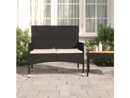 2místná zahradní lavice s poduškami černá polyratan 319488