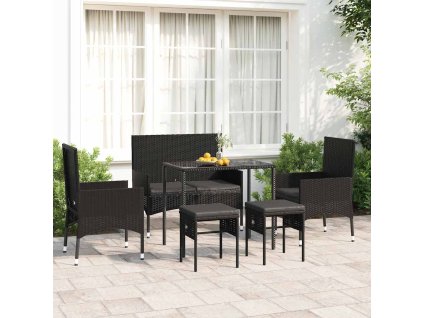 6dílná zahradní sedací souprava s poduškami černá polyratan 319510