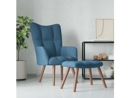 Relaxační křeslo se stoličkou modré samet 328072