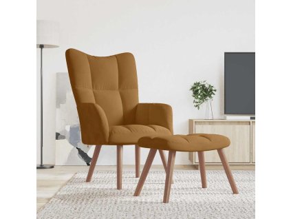 Relaxační křeslo se stoličkou hnědé samet 328070