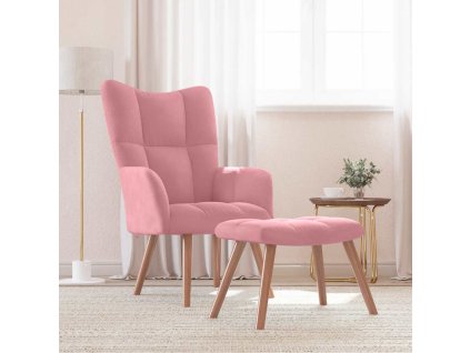 Relaxační křeslo se stoličkou růžové samet 328066