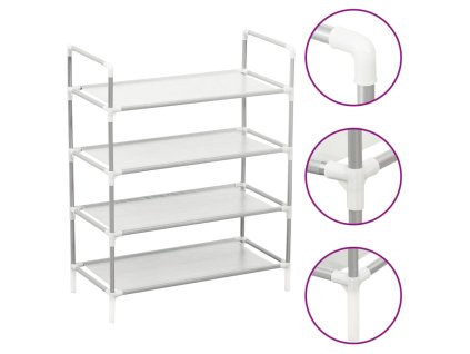 Botník se 4 policemi kov a netkaná textilie stříbrný 330042