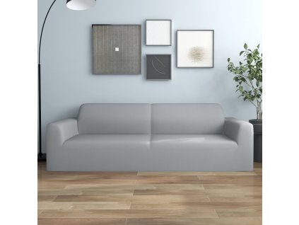 Strečový potah na 3místnou pohovku šedý polyesterový žerzej 332942