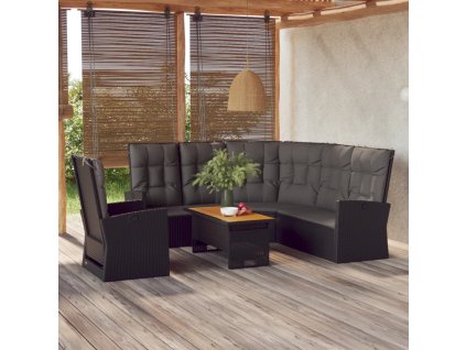 3dílná zahradní sedací souprava s poduškami černá polyratan 362177