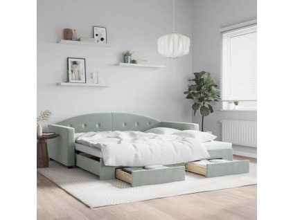 Válenda s přistýlkou a zásuvkami světle šedá 100 x 200 cm samet 3197356