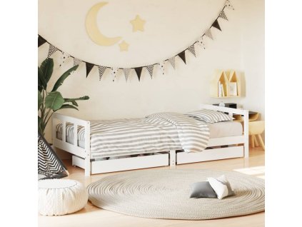 Dětská postel se zásuvkami bílá 90x200 cm masivní borové dřevo 834409