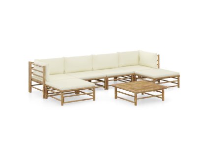 7dílná zahradní sedací souprava + krémově bílé podušky bambus 3058231