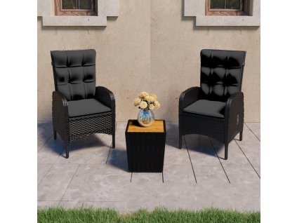 3dílný zahradní bistro set polyratan a akáciové dřevo černý 3058537