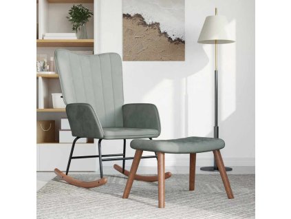 Houpací křeslo se stoličkou světle šedé samet 327754