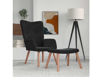 Relaxační křeslo se stoličkou černé samet 327672