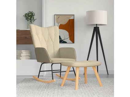 Houpací křeslo se stoličkou krémově textil 327624