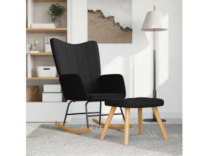 Houpací křeslo se stoličkou černé textil 328024