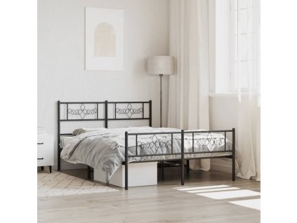 Kovový rám postele s hlavovým a nožním čelem černý 120 x 190 cm 355282