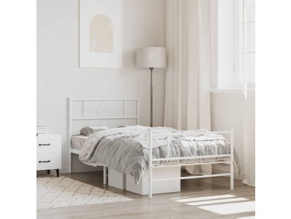 Kovový rám postele s hlavovým a nožním čelem bílý 75 x 190 cm 355324