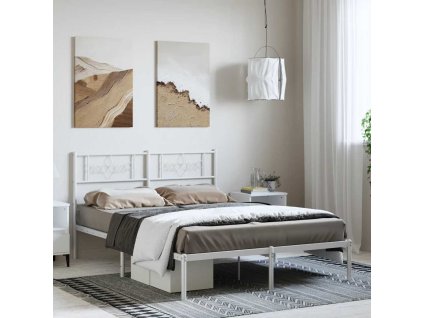 Kovový rám postele s čelem bílý 150 x 200 cm 355318