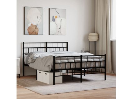 Kovový rám postele s hlavovým a nožním čelem černý 120 x 200 cm 355675